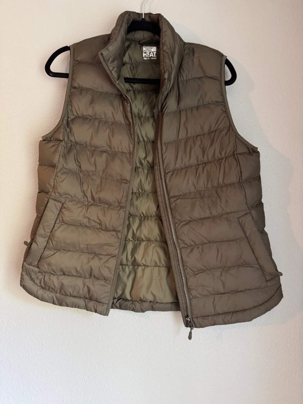 32 Degrees Olive Quilted Puffer Vest - Full Zip